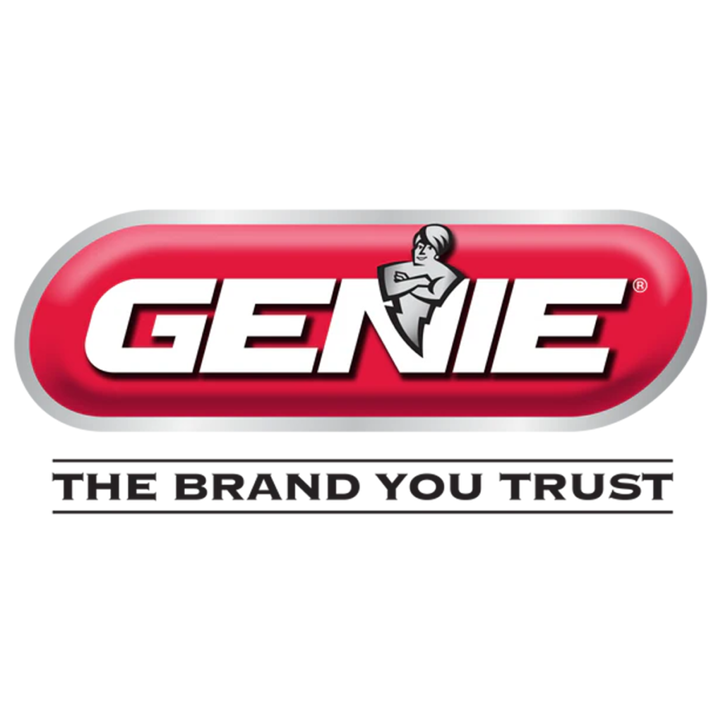 Genie logo with red capsule shape and genie figure
