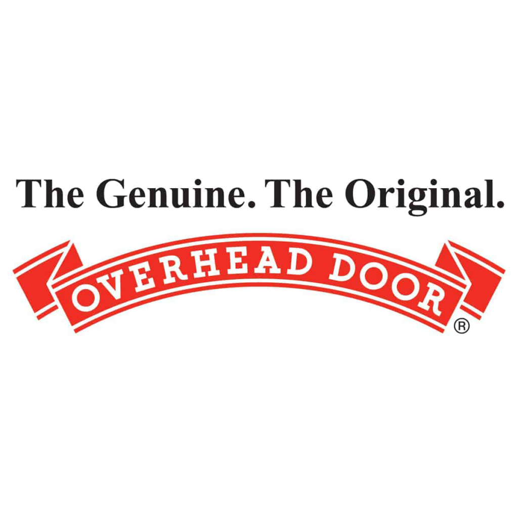 Overhead Door logo with red curved banner and slogan